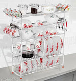 Stainless steel 6-shelf kitchen utensils rack, dishwasher-safe with plate and cutlery stand. Modular organizer for modern kitchen storage, 36L x 30H inches (lower 3 plate)