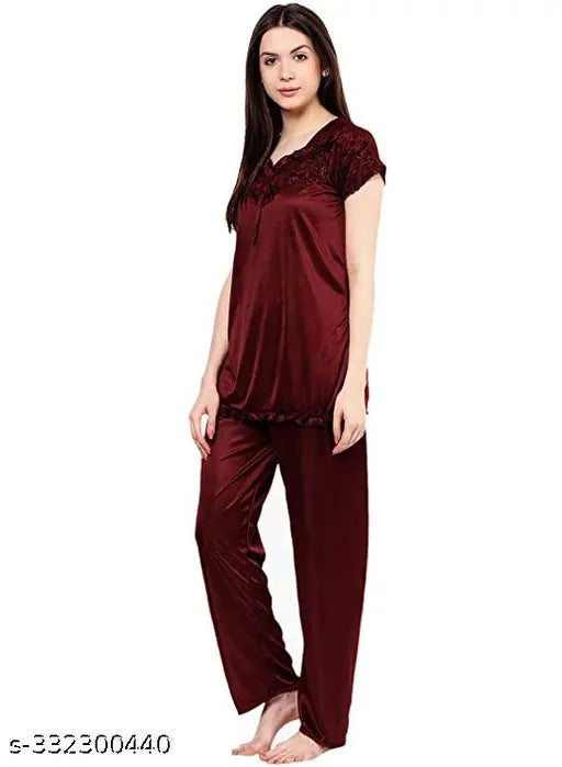 Satin night suit/dress, solid pattern, pyjamas for relaxation and comfort, perfect for sleep or lounging, made in India