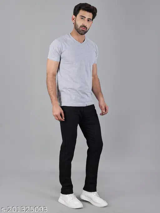 Stitch Factory Black Polycotton Slim Jeans - Breathable, stretchable, and contoured for comfort, perfect for casual or formal events. Made in India (Size 28, 30, 32)