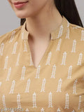Light brown rayon top and pyjama set, printed with exquisite designs, comfortable and breathable for a relaxing sleepwear option from Shararat's latest collection