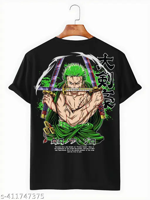 One Piece Zoro Roronoa unisex round neck cotton t-shirt, short sleeves, printed design. India origin
