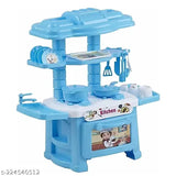 Blue fabric net Kids Kitchen Set Toy with utensils, fostering imaginative play & fine motor skills