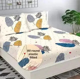 Graceful double cotton bedsheet with 2 large pillow covers, fits up to 8-inch mattress, elastic-fitted, made by Vishal traders