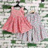 Fashionable checked cotton sharara kurti set for kids festival wear, above knee anarkali top with sleeveless design and no dupatta, Indian origin sizes 3-4 years, 4-5 years, 5-6 years