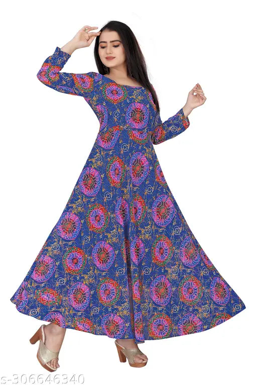 Bandhani Printed Women's Georgette Kurti, long sleeves, square neck, big sizes available, India origin