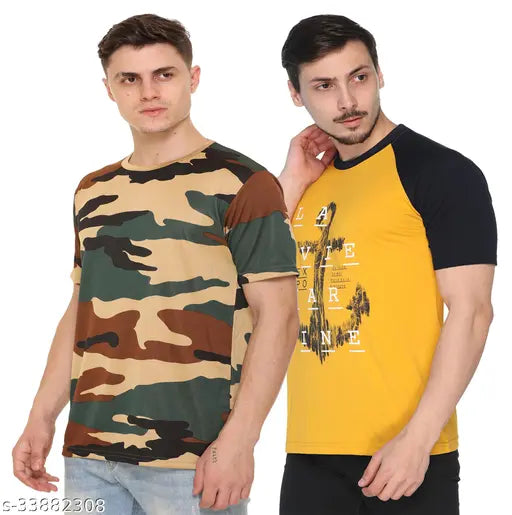 Men's cotton blend round neck T-shirt, printed pattern, short sleeves, size S (37 in chest, 25 in length)