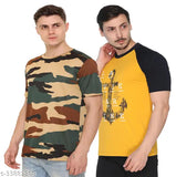 Men's cotton blend round neck T-shirt, printed pattern, short sleeves, size S (37 in chest, 25 in length)