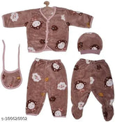 Woolen Cool Kids CapsuleBABY Winter Set: Printed long-sleeved top with matching beanie, scarf, and gloves - Winter style for 0-3 months boys, Made in India