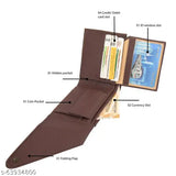 Brown faux leather men's casual wallet, regular size with 2 compartments - India-made accessory for everyday use