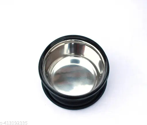 Black insulated microwave-safe lunch box set with three 400ml stainless steel containers, BPA-free lids, plastic pickle box, steel cutlery, and a 750ml bottle - Indian made