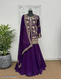 Purple Georgette embellished kurta set with dupatta and bottomwear, single size, Indian origin