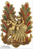 Gold-plated handcrafted Radha Krishna idol with diya peacock design (10cm x 10cm x 10cm), traditional decorative showpiece for home or worship