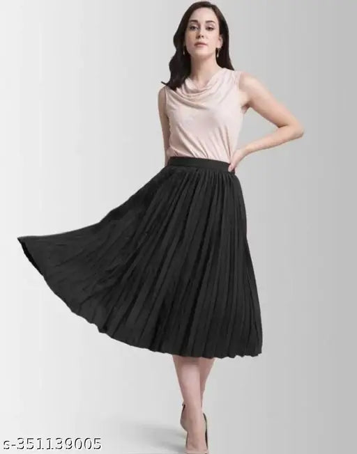 Crepe women's long party skirt, solid pattern, Indian-made fashion for size 28, 30, 32, 34, 36