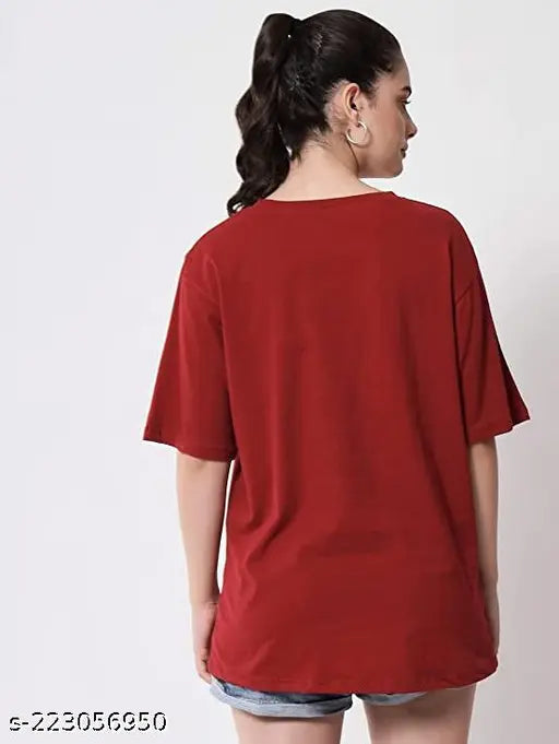 Oversized printed women's T-shirt with latest stylish design, polycotton material, short sleeves. Comfortable and fashionable casual wear