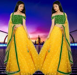 Yellow silk and net embroidered Lehenga Choli with dupatta, latest Indian wedding wear design for women