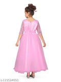 Pink polyester three-quarter sleeve lavender dress for girls, self-designed by Aarika, from India