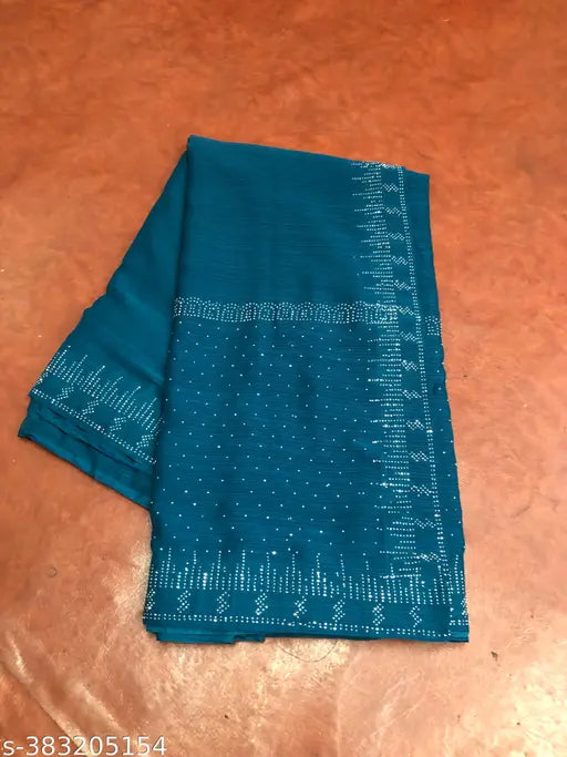 Embellished Georgette saree fabric with heavy diamond work, resembling Bollywood sarees, free size, single net quantity, Indian origin