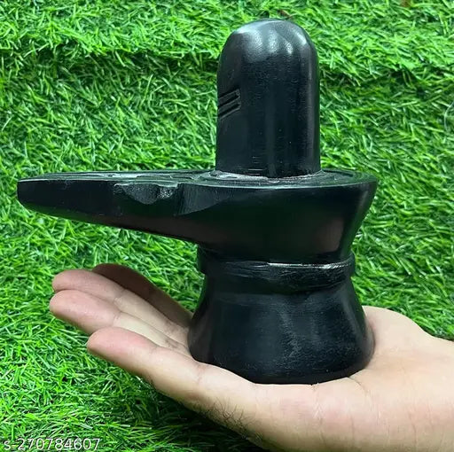 Black marble Premium Finish BigSize Shivling, symbolizing Lord Shiva for home worship, 12 cm height, Indian origin