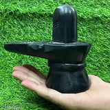 Black marble Premium Finish BigSize Shivling, symbolizing Lord Shiva for home worship, 12 cm height, Indian origin