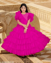 Star70 kids' printed net gown, three-quarter sleeves, sizes 5-16 years, Indian origin
