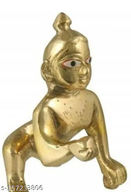 Brass Krishna Idol - Laddu Gopal Thakur JIKanha Ji (Number 2) decorative showpiece, vibrant poshak/dress and pagdi for spiritual enhancement and home decor