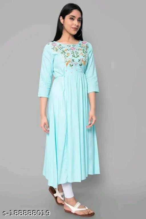 Viscose Rayon embroidered Anarkali Kurta, three-quarter sleeves, Indian traditional wear for women