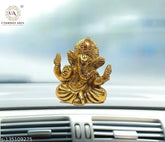 Metal Ganesha Idol for Car Dashboard - Handcrafted Indian Religious Statue for Home and Office Decor