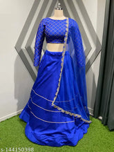 Fancy satin lehenga choli with embroidered patterns, up to 39" waist, semi-stitched Indian bridal wear