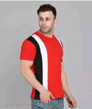 Cotton blend striped men's t-shirt set, color blocked, short sleeves, sizes S, M, L, XL