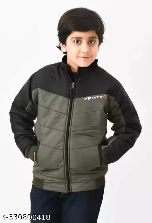 Colorblocked polyester blend bomber jacket for kids winter wear, full sleeves, great for parties or photos