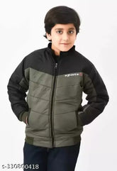 Colorblocked polyester blend bomber jacket for kids winter wear, full sleeves, great for parties or photos
