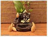 Gold resin Ganesh idol meditating smoke water fountain incense burner with 10 free cones, perfect for home decor and festive occasions