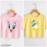 Delux Look branded premium quality cotton crop T-shirts, printed with colorful patterns, short sleeve, 2-pack, SMLXL from India