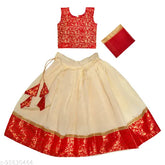 kids wear solid red taffeta silk lehenga pack of 1, Indian-made digital print taffeta silk lehenga with net dupatta and cotton inner for ages 6 months to 10 years
