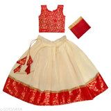 kids wear solid red taffeta silk lehenga pack of 1, Indian-made digital print taffeta silk lehenga with net dupatta and cotton inner for ages 6 months to 10 years