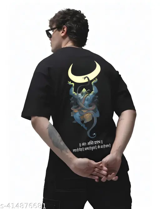 Graphic printed cotton blend Mahadev T-shirt with 'Om Namah Shivay' and 'Antah Asti Prarambh' prints, half sleeve round neck design for casual wear (S-XL)