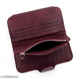 Red leather long women's wallet with 16 slots and 3 pockets, perfect for multi-tasking ladies