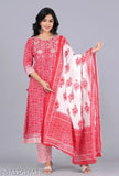 Rayon embroidered Anarkali Kurti set with pant and dupatta, vibrant Indian ethnic wear for women