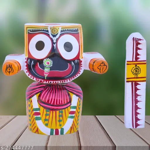 Handcrafted 8 inch wooden Jagannath Patitapabana idol, authentic Indian home decor