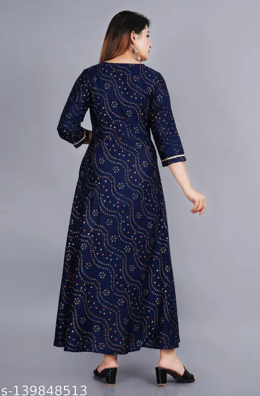 Rayon anarkali kurta, three-quarter sleeves, printed combo, soft and comfortable, flared style, machine washable, India origin