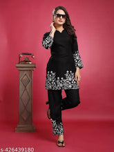 Black rayon embroidered top & bottom set for women & girls, rich Indian craftsmanship & long sleeves