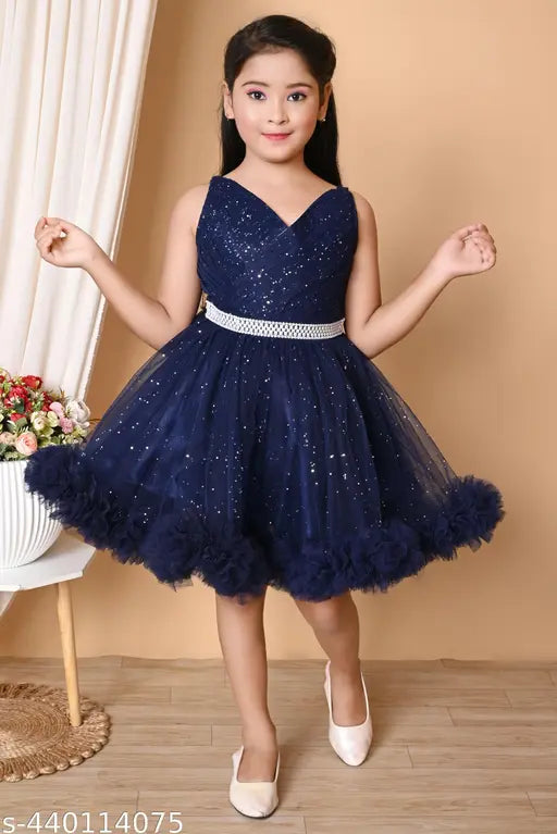 Embellished net party dress for toddler girls (9-12M, 12-18M, 1-2Y, 2-3Y, 3-4Y, 4-5Y, 5-6Y, 6-7Y), perfect for summer events. Made in India