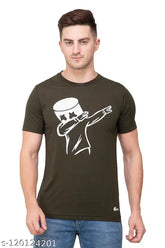 Fancy knit cotton blend printed men's t-shirt, marshmallow pattern on short sleeves, India origin