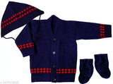 Woolen unisex baby sweater, long sleeve, embroidered net design. Soft, warm clothing for newborns (0-3M, 6-9M). Indian origin