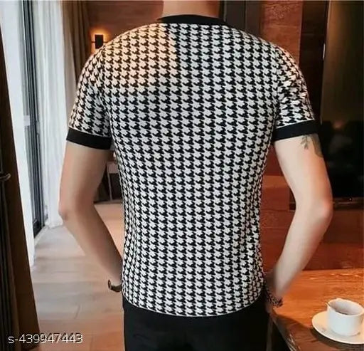 Men's cotton blend short sleeve party T-shirt with printed pattern, perfect fit for festive occasions