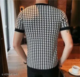 Men's cotton blend short sleeve party T-shirt with printed pattern, perfect fit for festive occasions