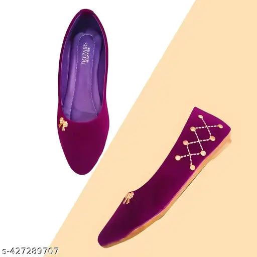 Black velvet ballet flats with closed back and rhinestone embellishment - stylish and comfortable designer women's footwear