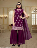 Georgette Purple Sequin Embroidered Women's Sharara Salwar Suit Set - Indian designer outfit for weddings and festivals