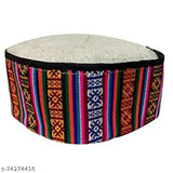 Woolen Himachal cap, beautifully designed with vibrant border, traditional self-design skull cap from India