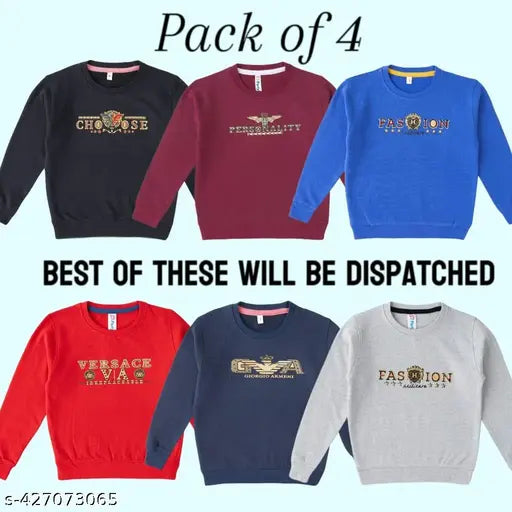 Boys cotton blend fancy sweat shirt pack of 4, various colors, long sleeves, printed design